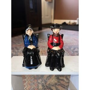 Antique Victoria Ceramics Amish Couple Salt And Pepper Shakers Rocking Chairs